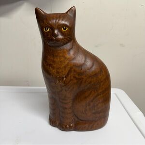 Vintage Hobbyist Ceramic Cat Brown 10" Tall Cute Yellow Eyes